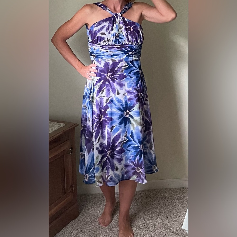 Floral Purple and Blue Connected Apparel Women's dress size 6